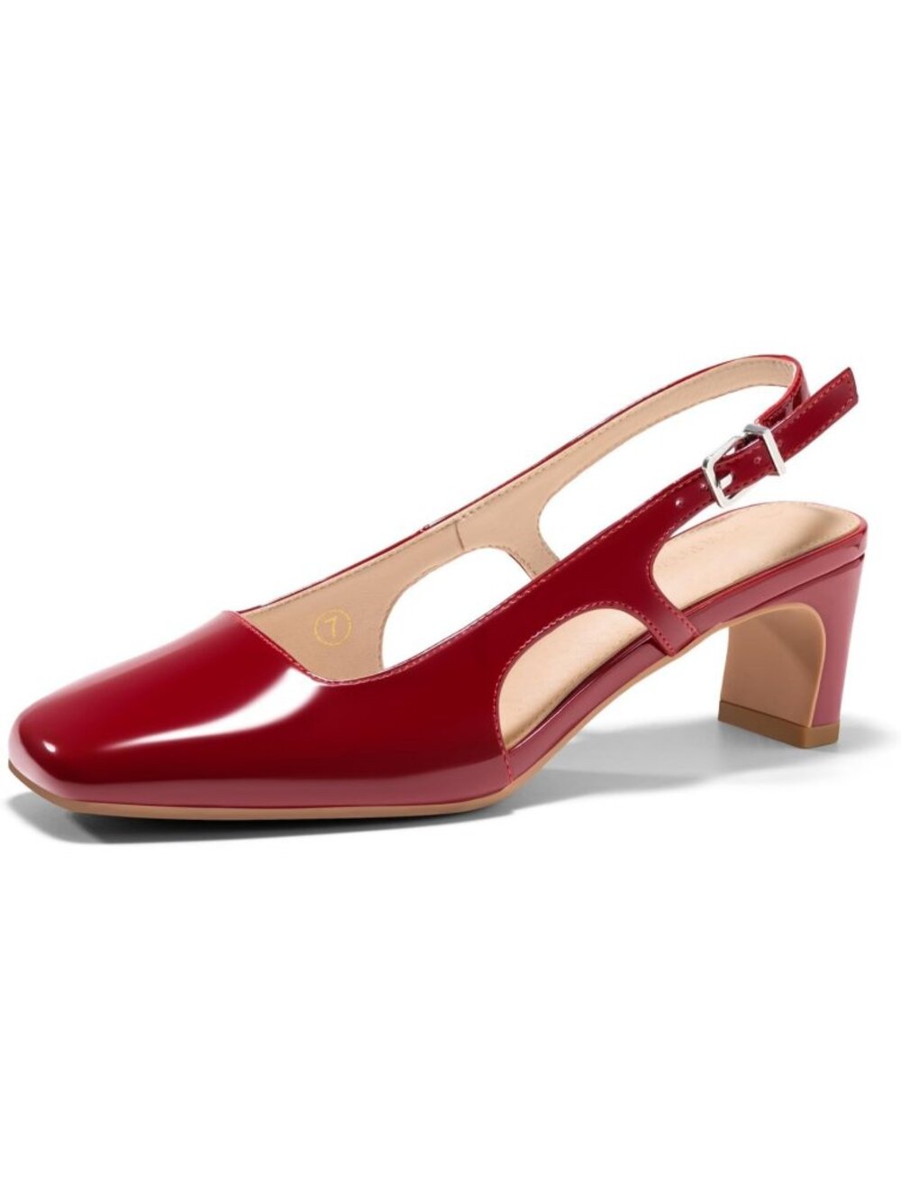 Women's Red Patent Closed Square Toe Slingback Chunky Low Heel Party Pumps Shoes